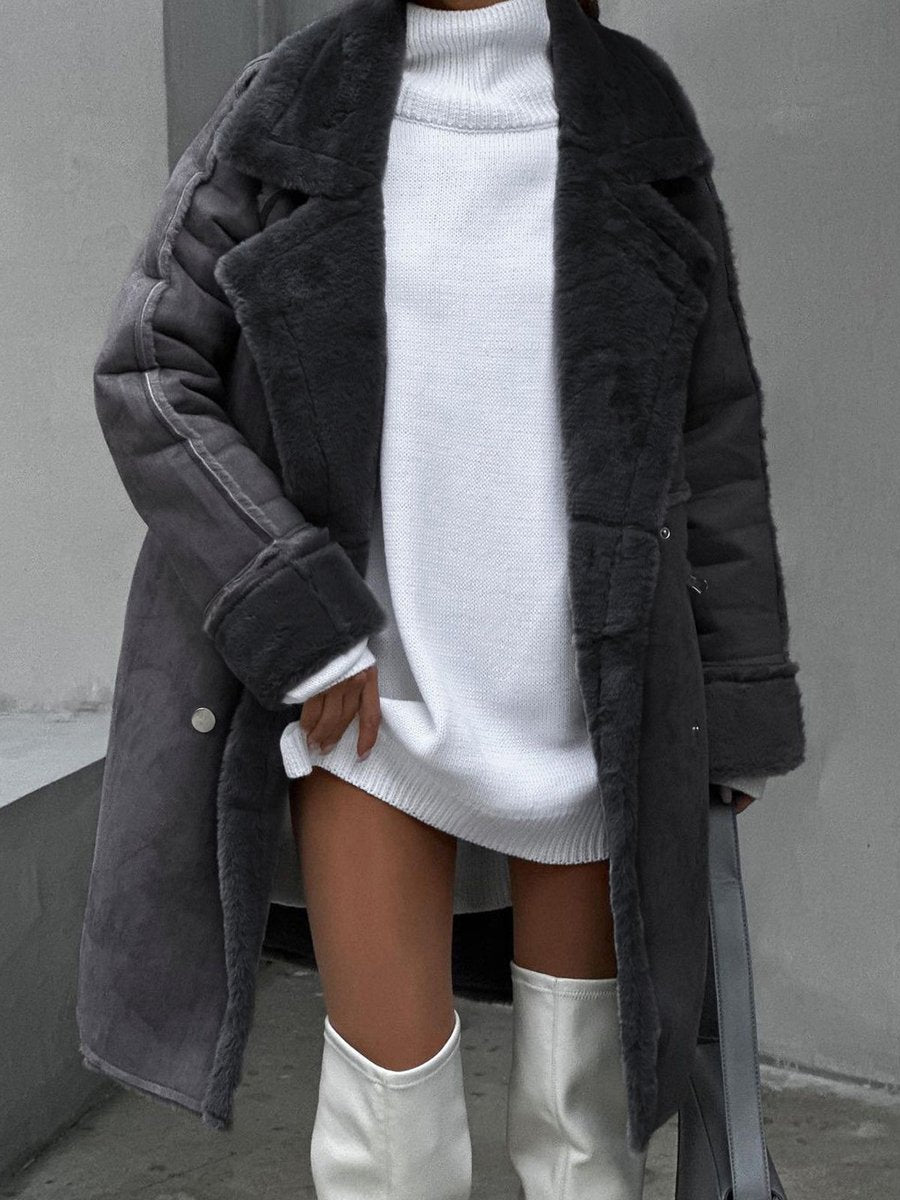 Jessamy | Long Double-Breasted Faux Shearling Coat