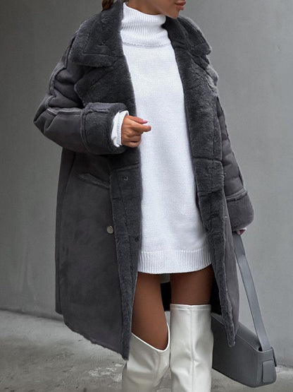 Jessamy | Long Double-Breasted Faux Shearling Coat