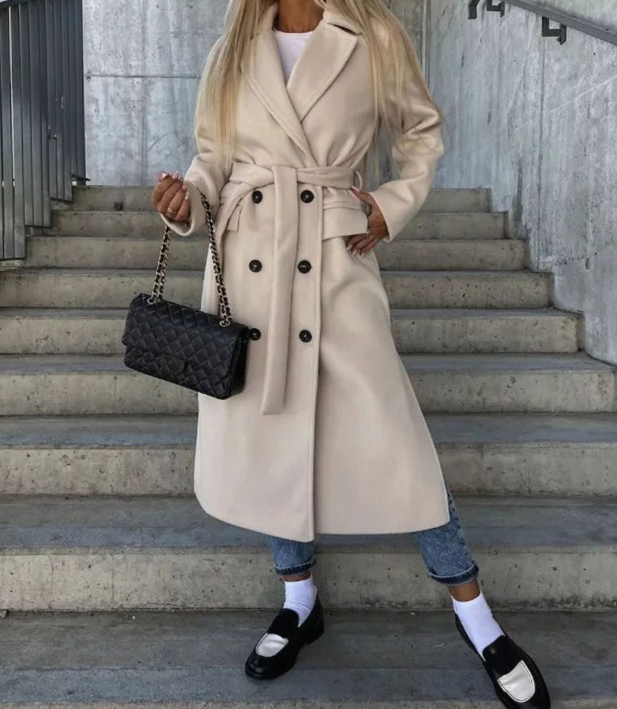 Georgiana | Long Lapel Coat with Double-Button Front