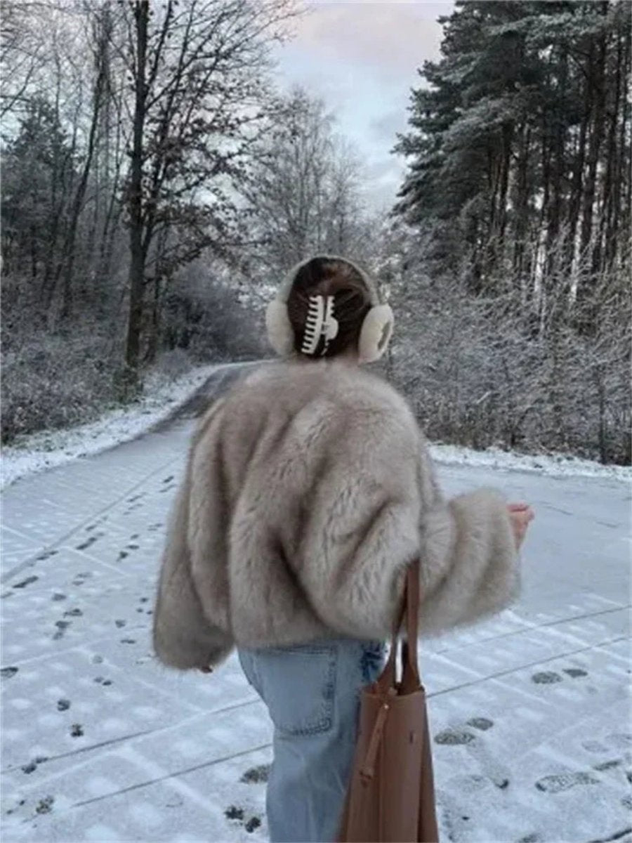 Belinda | Apricot Fluffy Faux Fur Bomber Jacket