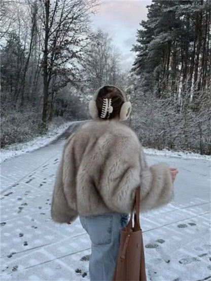 Belinda | Apricot Fluffy Faux Fur Bomber Jacket