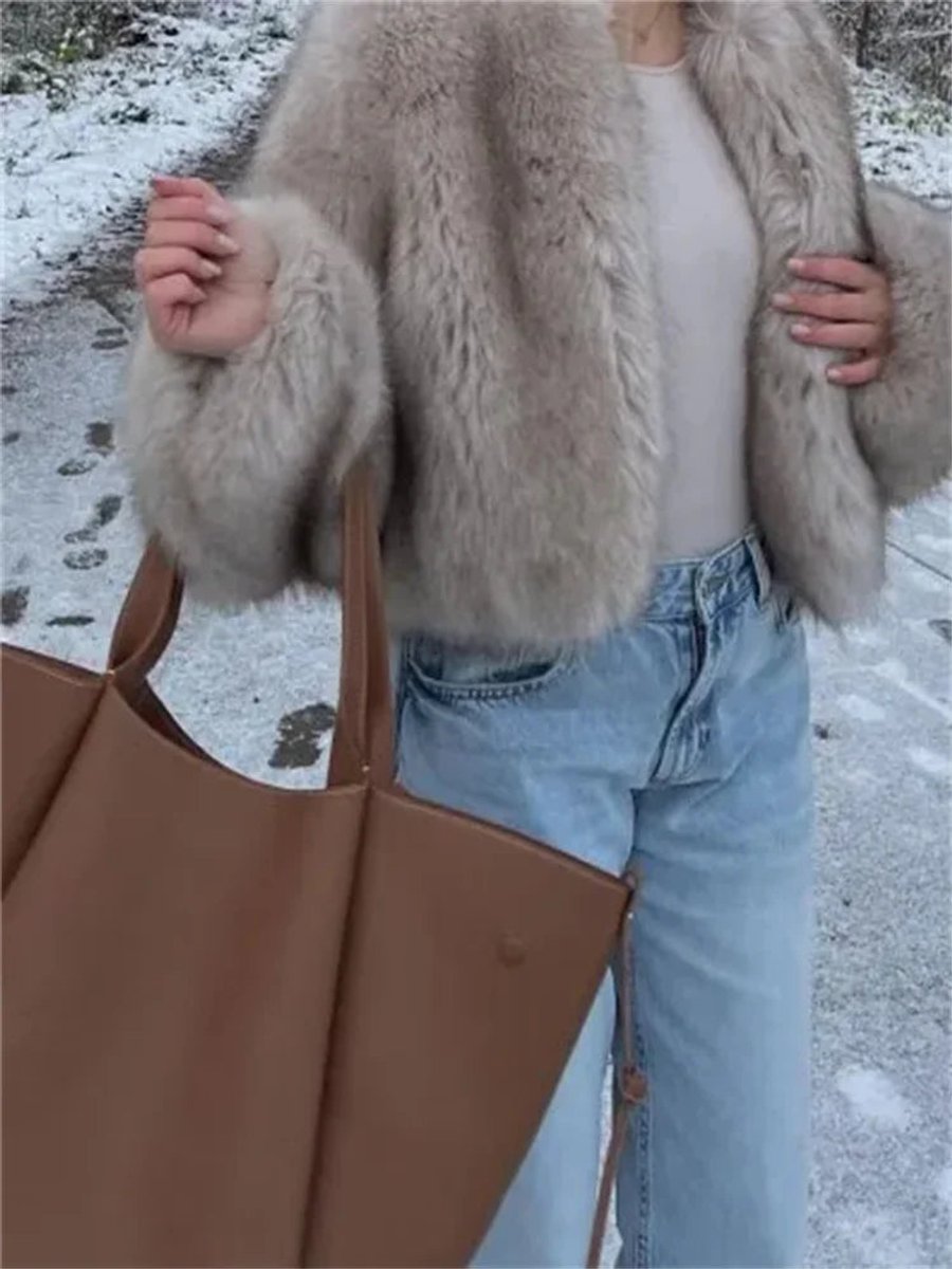 Belinda | Apricot Fluffy Faux Fur Bomber Jacket