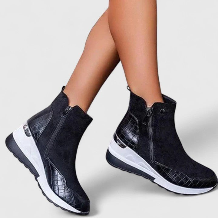 Ellera | Orthopedic Croc-Panel Wedge Ankle Boots