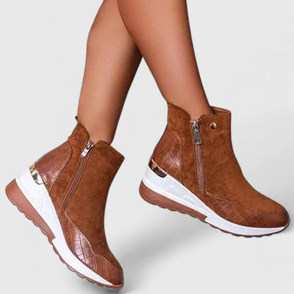 Ellera | Orthopedic Croc-Panel Wedge Ankle Boots