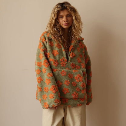 Leonora | Oversized Floral Teddy Fleece Half-Zip Jumper