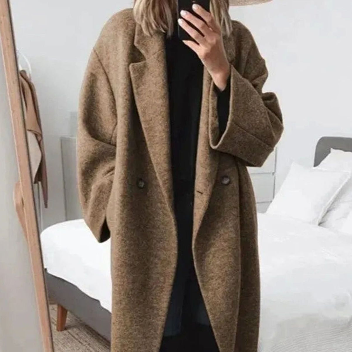 Imelda | Oversized Double-Breasted Long Wool Blend Coat