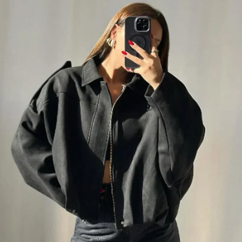 Grace | Women's Cropped Zip Up Bomber Jacket