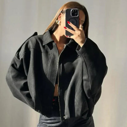 Grace | Women's Cropped Zip Up Bomber Jacket