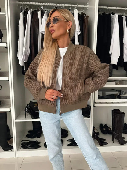 Lindsay | Women's Quilted Zip Up Bomber Jacket
