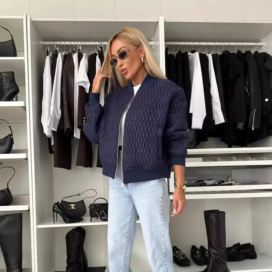 Lindsay | Women's Quilted Zip Up Bomber Jacket