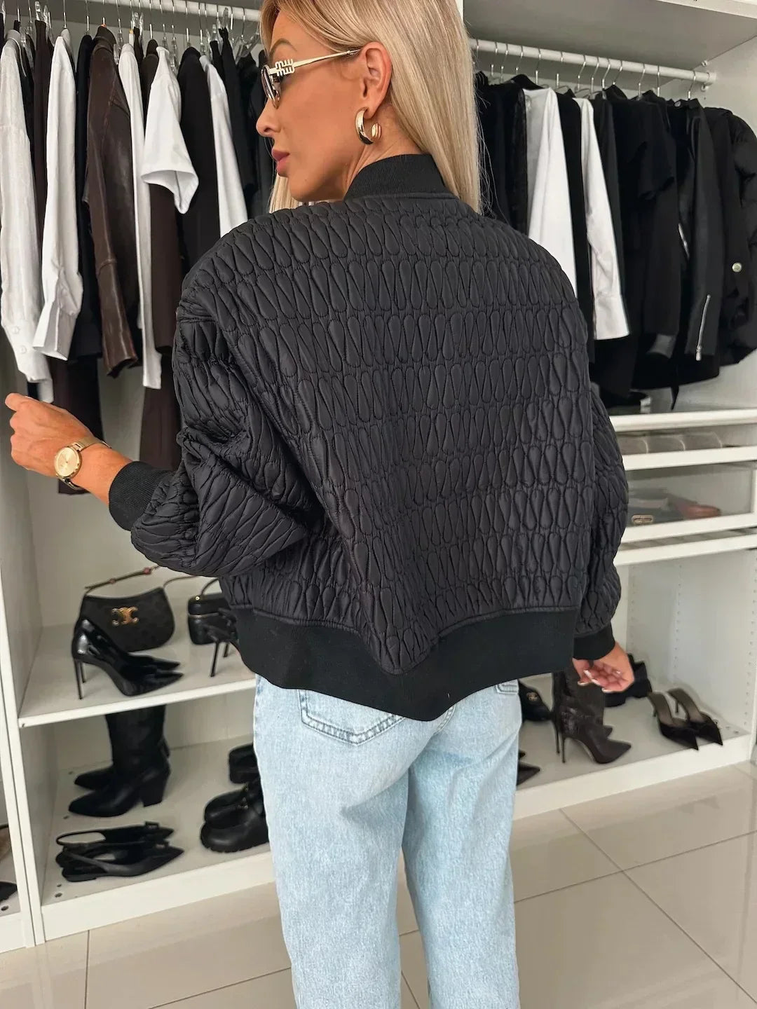 Lindsay | Women's Quilted Zip Up Bomber Jacket