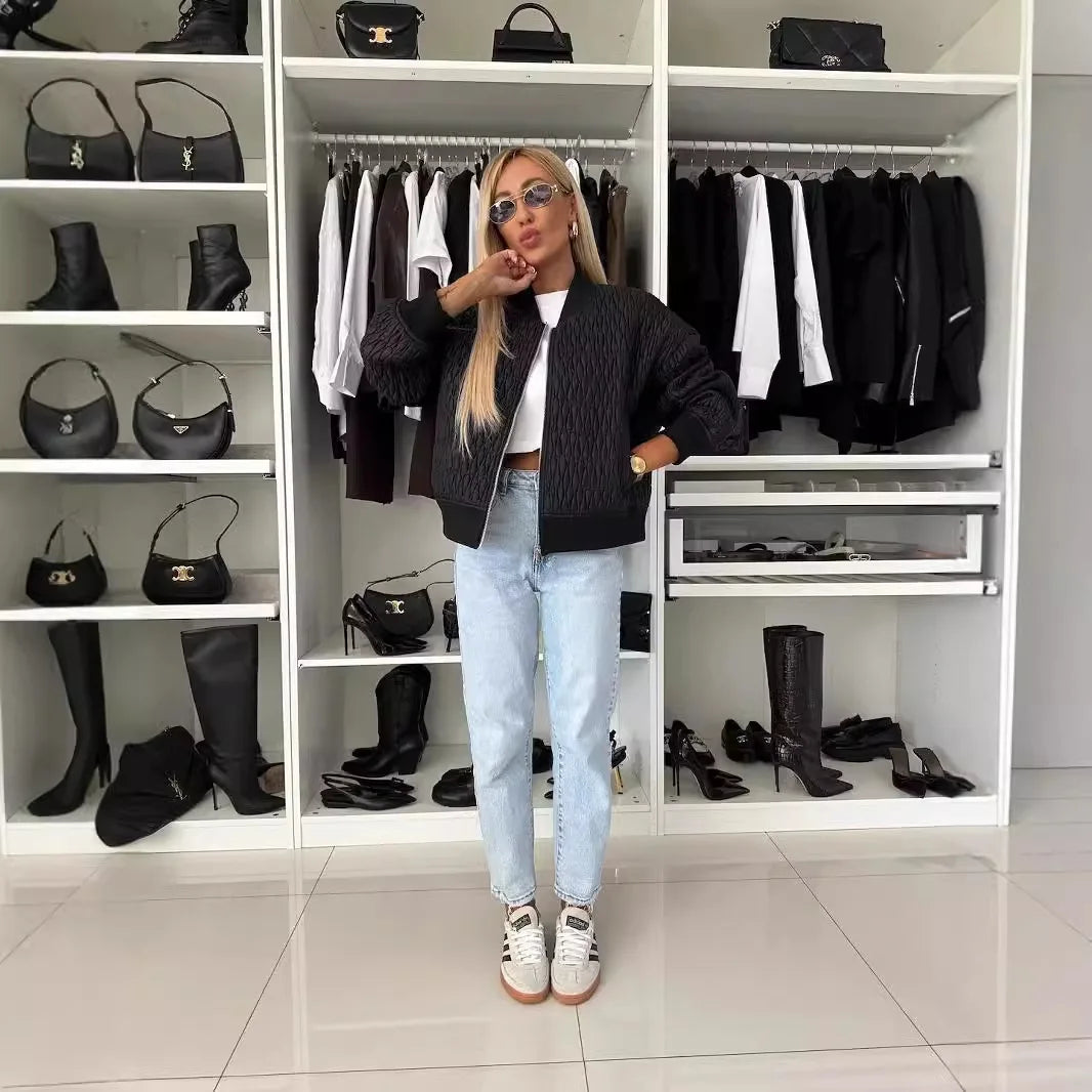 Lindsay | Women's Quilted Zip Up Bomber Jacket