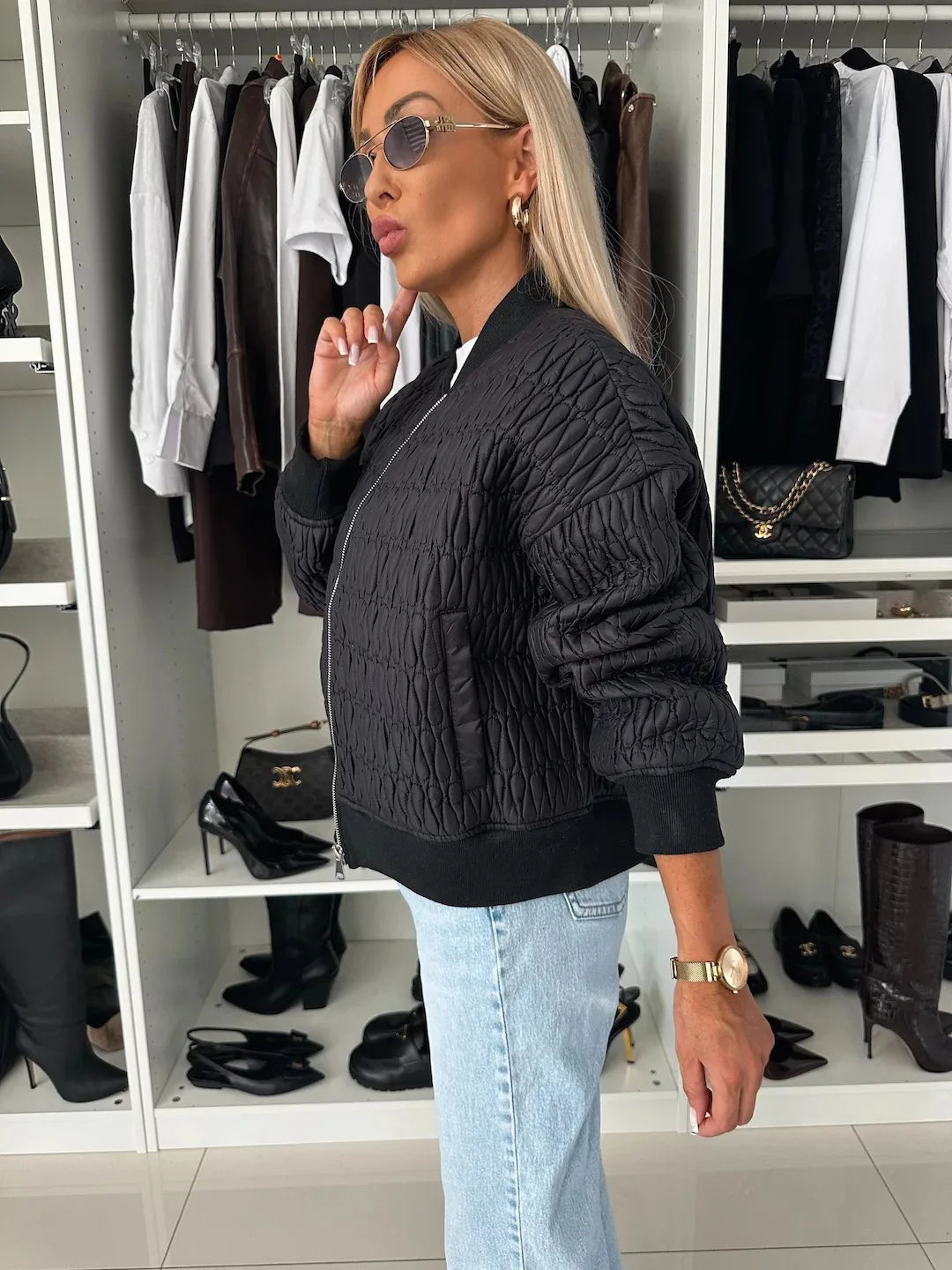 Lindsay | Women's Quilted Zip Up Bomber Jacket