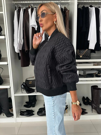 Lindsay | Women's Quilted Zip Up Bomber Jacket