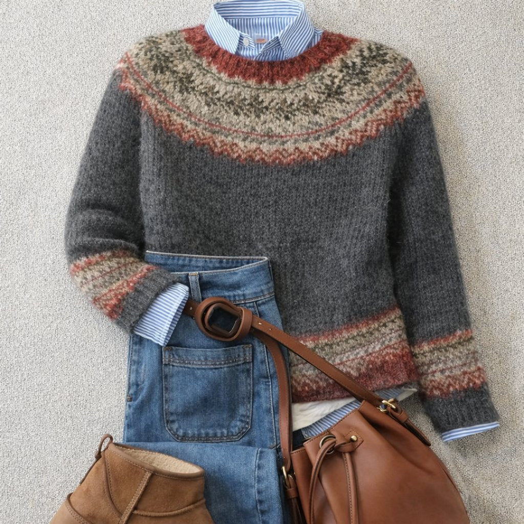 Cindy | Crew Neck Fair Isle Nordic Knit Jumper