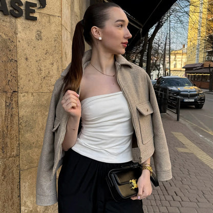 Linda | Women's Cropped Zip Up Bomber Jacket