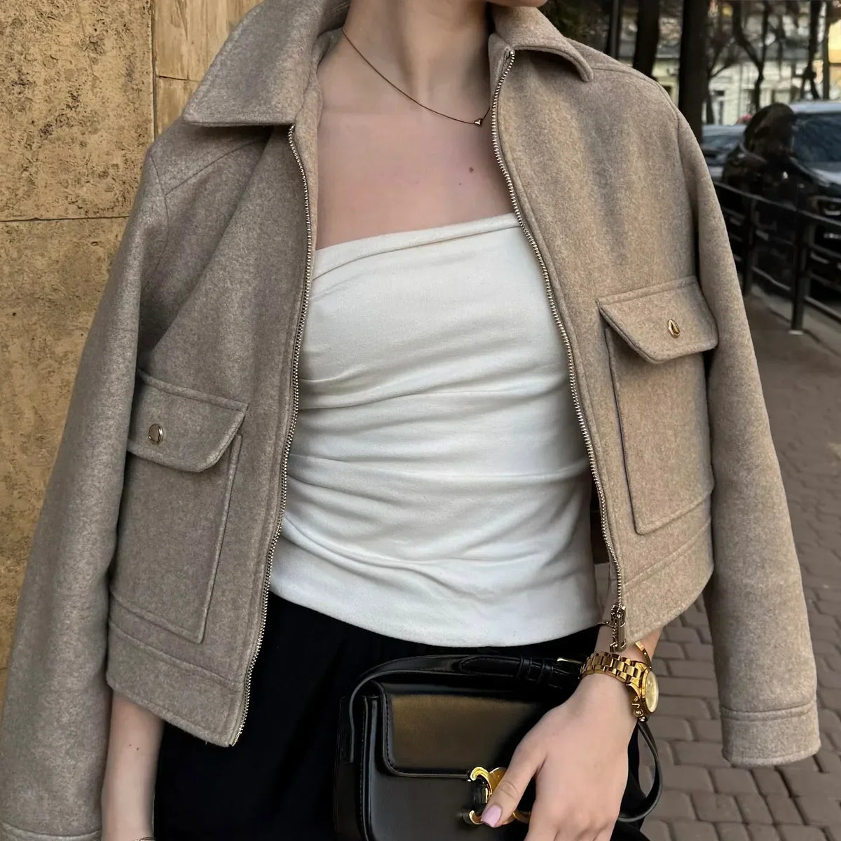 Linda | Women's Cropped Zip Up Bomber Jacket