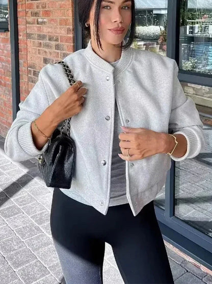 Madeline | Women's Cropped Button Front Bomber Jacket