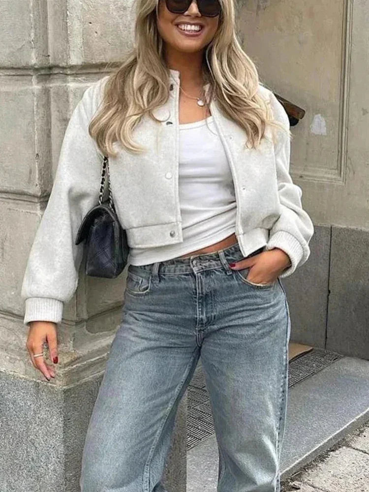 Madeline | Women's Cropped Button Front Bomber Jacket
