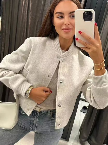 Madeline | Women's Cropped Button Front Bomber Jacket