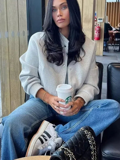 Madeline | Women's Cropped Button Front Bomber Jacket