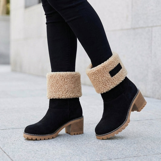 Ember | Suede Sherpa Block Heel Snow Boots