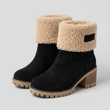Ember | Suede Sherpa Block Heel Snow Boots