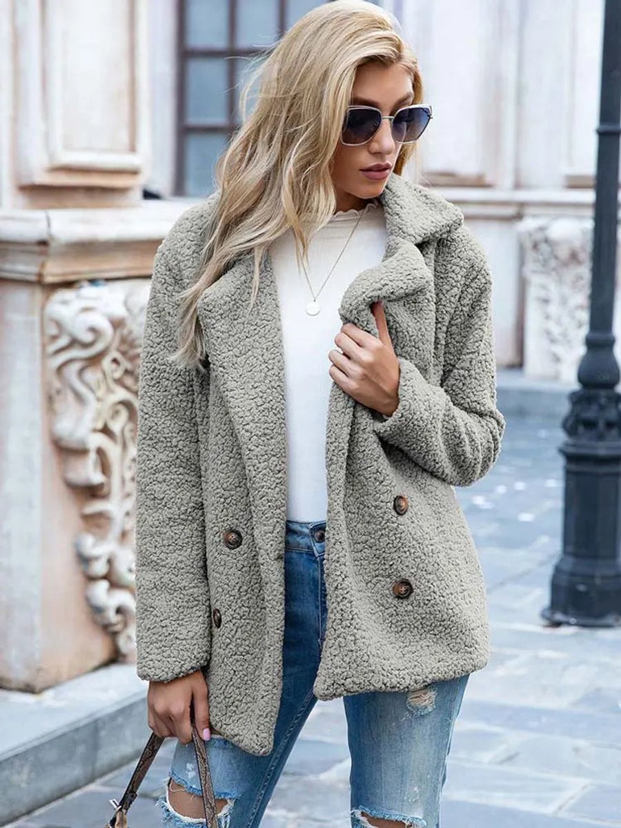 Katherine | Oversized Double-Breasted Teddy Coat