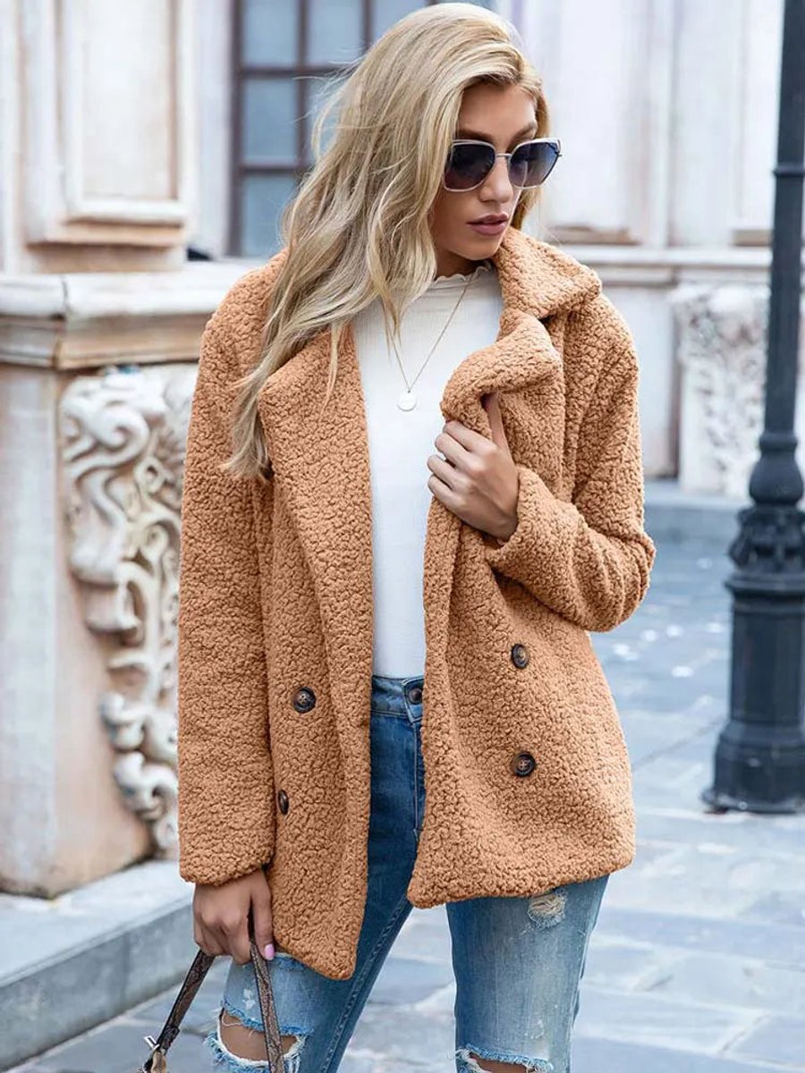 Katherine | Oversized Double-Breasted Teddy Coat