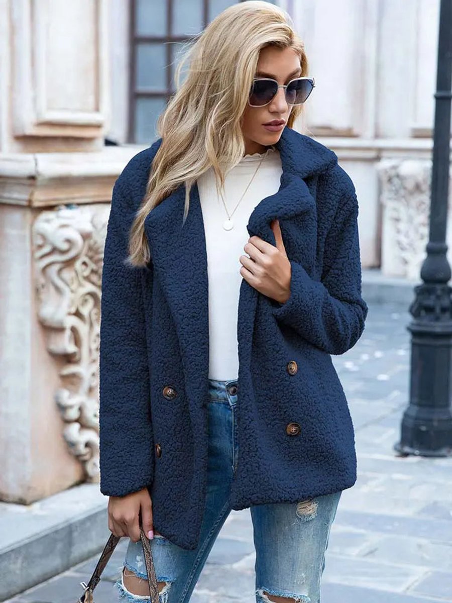 Katherine | Oversized Double-Breasted Teddy Coat