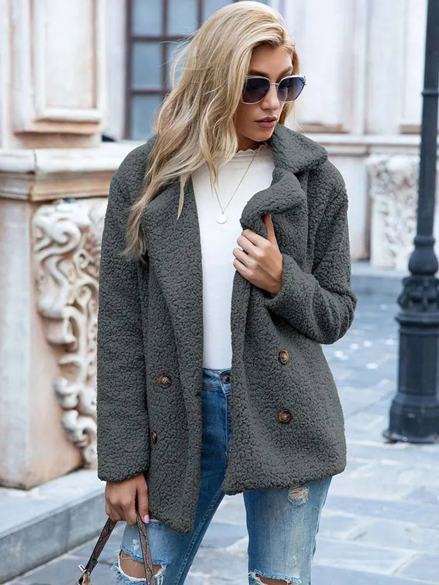 Katherine | Oversized Double-Breasted Teddy Coat