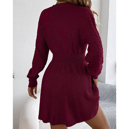 Evadne | Cable Knit Jumper Dress with Fitted Waist and Flared Skirt